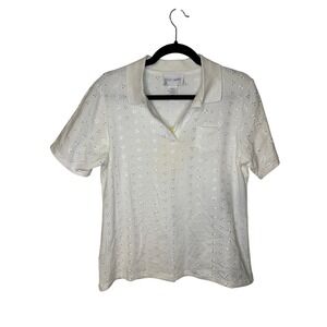 Sport Savvy Eyelet‎ Top Womens Small White Cotton Blend QVC Style